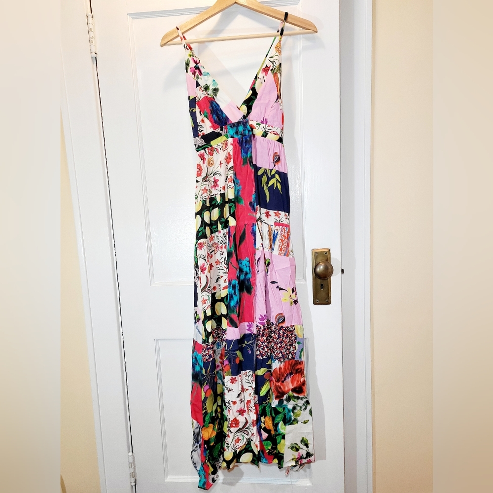 NWT-❤️-Desigual-Strappy Beach-Patch Work Wrap Maxi Dress-Size XS